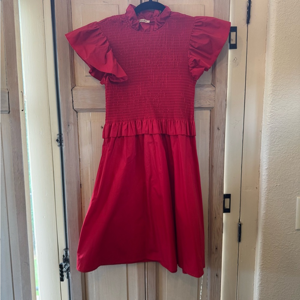 Sunday Bright Red Smocked Ruffle Dress